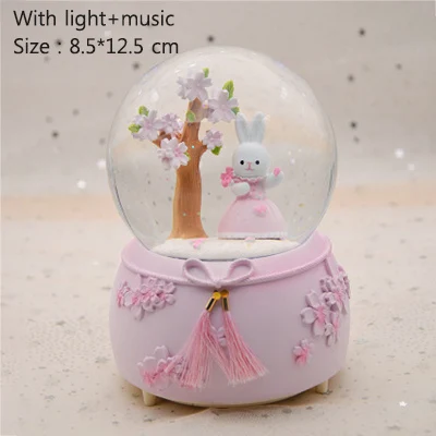 Pink-light Миниатюрная модель с кисточкой и узлом в виде цветочной елки, снежный шар, хрустальный шар, Рождественская музыкальная шкатулка, Рождественское украшение для дома, подарок на день рождения - Цвет: Pink-light