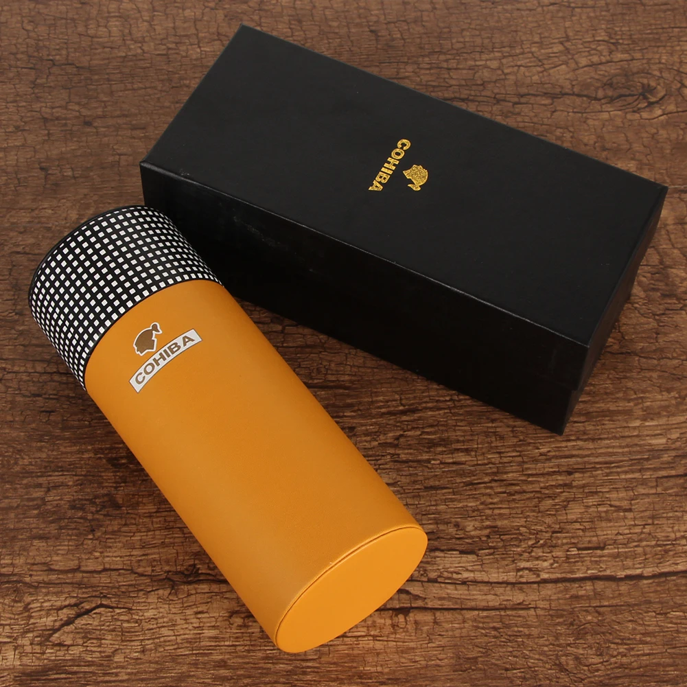COHIBA кожаный сигарный хьюмидор аксессуары желтый чехол для сигар Кедр Дерево