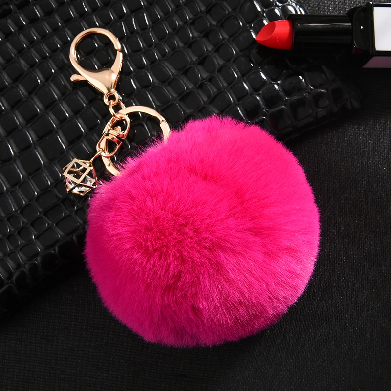 

23 Colors Hot Sale Trinket Fluffy Artificial Rabbit Fur Ball Key Chain Pompons Keychain Women Car Bag Key Ring Jewelry EH344