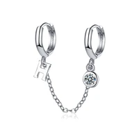 womens fashion two ear hole piercing hoop earrings chain tassel zirconia crystal simple bohemia earring jewelry for lady girls
