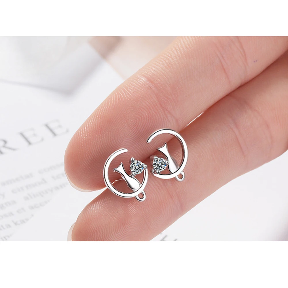 Женские серьги гвоздики с фианитом милые модные из стерлингового серебра 925