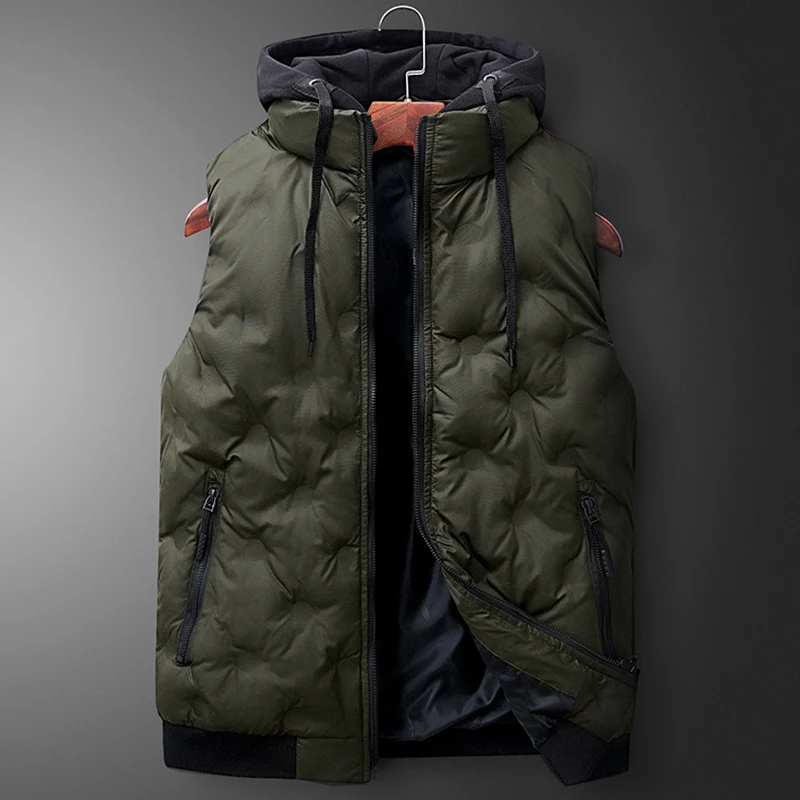 Худи жилетка без рукавов Мужская зимняя модная теплая куртка облегающий жилет