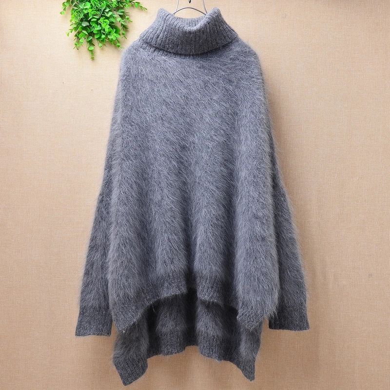 Женская свободная кашемировая водолазка из меха ангорской шерсти с длинным