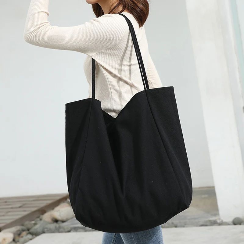 

Women Big Canvas Shopping Bag Reusable Soild Extra Large Tote Grocery Bag Eco Environmental Shopper Shoulder Bags For Young Girl