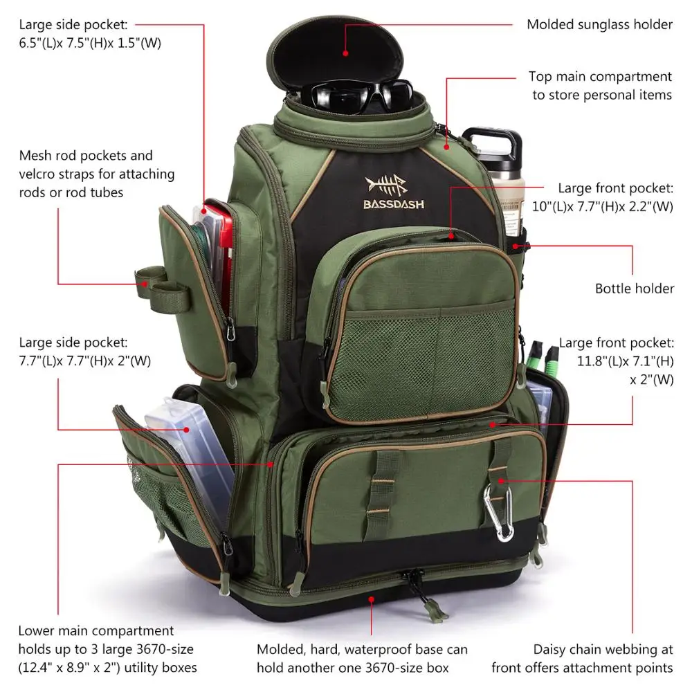 Bassdash Multifunctional Fishing Tackle Backpack Lightweight Tactical Soft Tackle Box with Protective Rain Cover enlarge