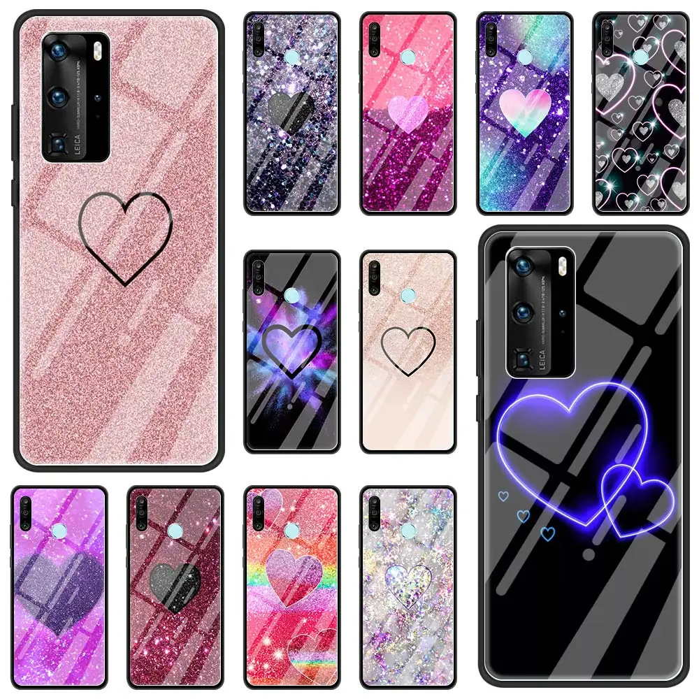 

Glitter Golden rose love Phone Case for Huawei P Smart Z 2019 P30 P40 P20 Pro P10 Lite 2021 5G Tempered Glass Funda Shell Cover