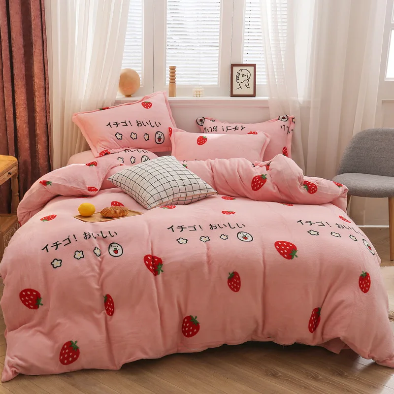 strawberry sweet Геометрический Комплект постельного белья; на зиму Фланелевое флисовое домашнее пуховое одеяло, комплект из 3 или 4 предметов, теплая постельное белье, пасторальный Комплект постельного белья со звездами - Цвет: strawberry sweet