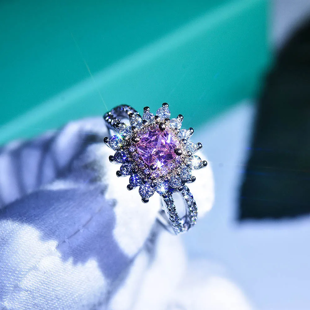 

BLACK ANGEL New Silver Luxury Princess Pink Spinel Crystal Rings For Women Bride Adjustable Ring Wedding Jewelry Christmas Gift