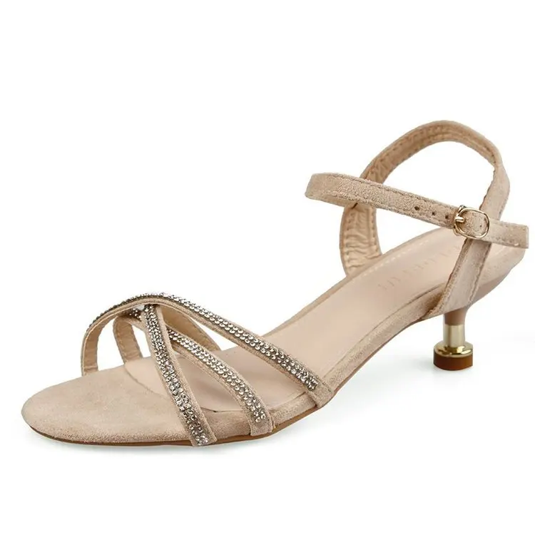 

2021 Summer Low Sandals Woman Leather Female Shoe All-Match Open Toe Buckle Strap Low-heeled Comfort Retro Girls Fashion Rhinest