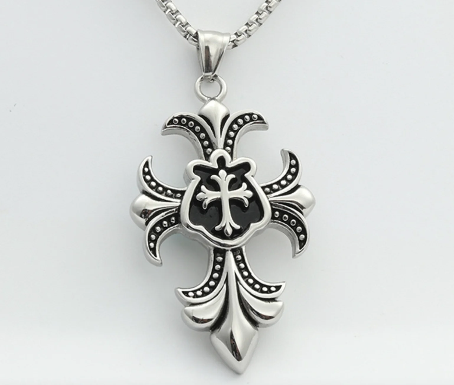 

Vintage accessories titanium steel cross pendant necklace, punk jewelry stainless steel cross flower pendant men's chain