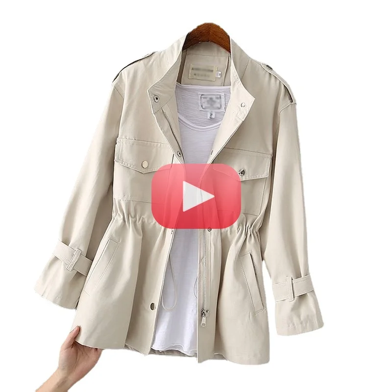 

Women's Windbreaker Autumn New Wild Loose Stand-Collar Fashion Pink Jacket Female Student Windbreaker Coat Simplee