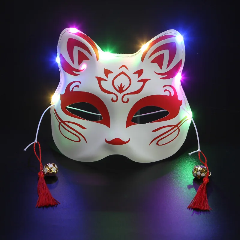 Светящаяся маска на половину лица с изображением красной вишни кота и лисы маски