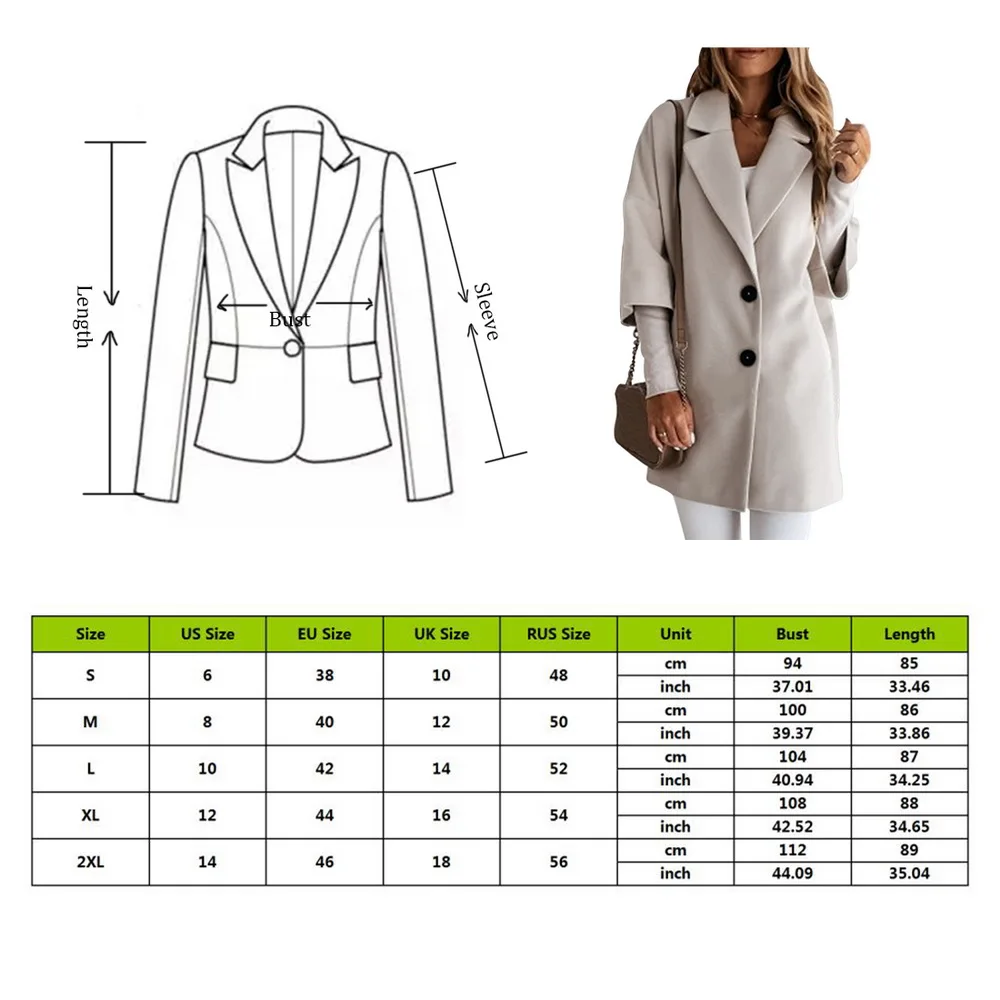 

New Women Winter Autumn Woolen Coats Women Turn-down Collar Long Sleeve Pocket Jacket Elegant Office Lady Plus Size Long Tops