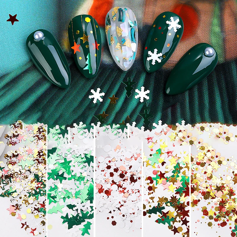 Счастливого Рождества ногтей блёстки для дизайна украшения Рождественская елка