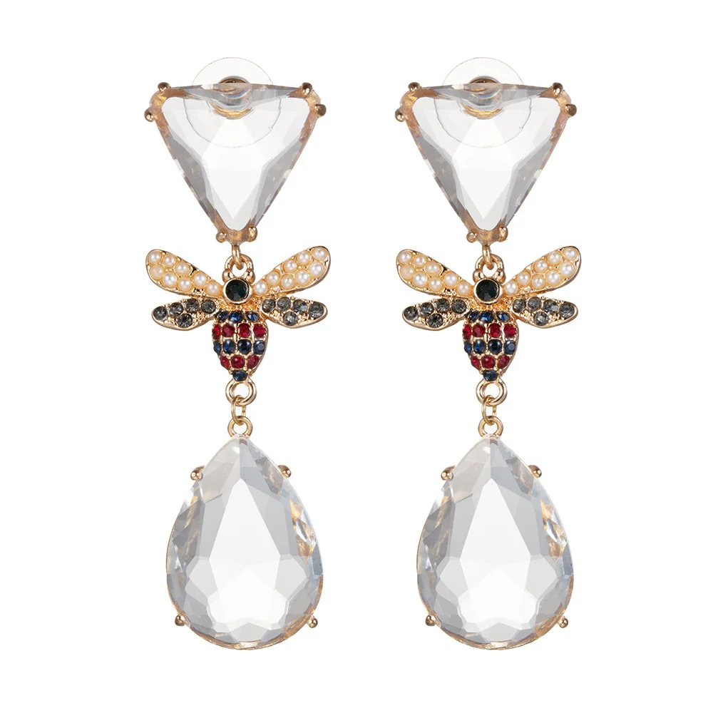 

Fashion Little Bee Color Diamond Pearl European And American Trend Crystal Zircon Exaggerated Earrings For Women Girl Party Gift