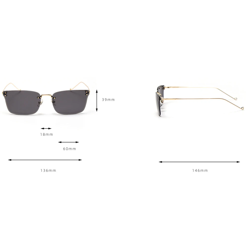 

Peekaboo rimless square sunglasses for men gold metal frameless fashion sun glasses for women brown blue 2021 uv400 hot sale