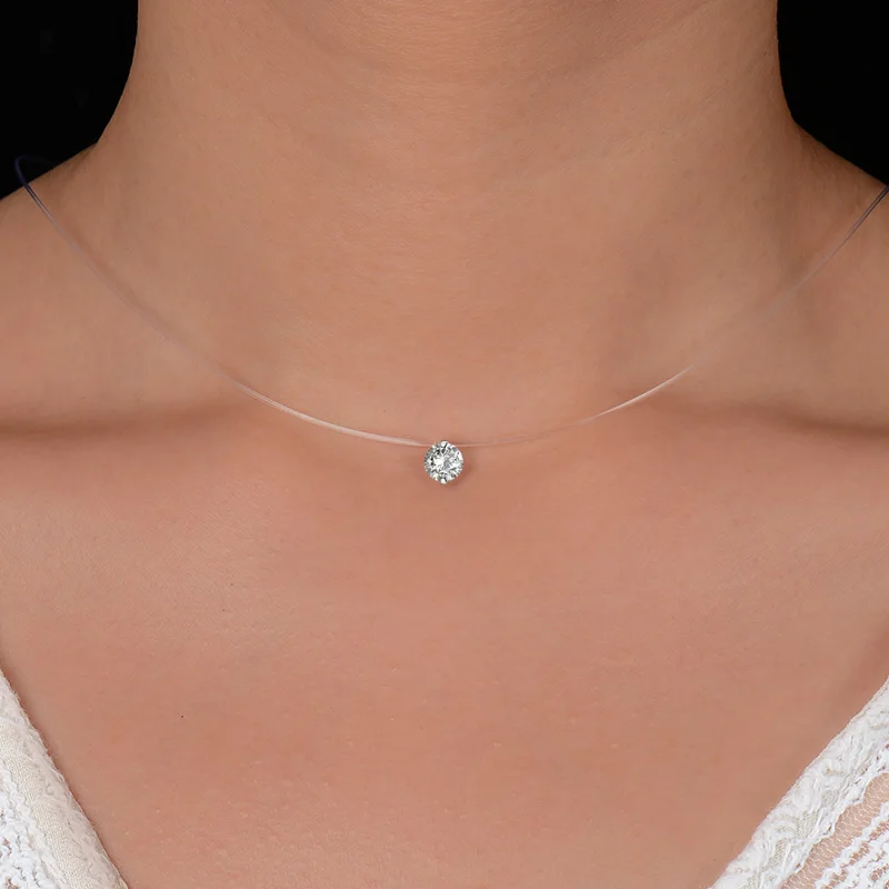 Модный кулон из фианита невидимое ожерелье чокер для лески женщин свадебный