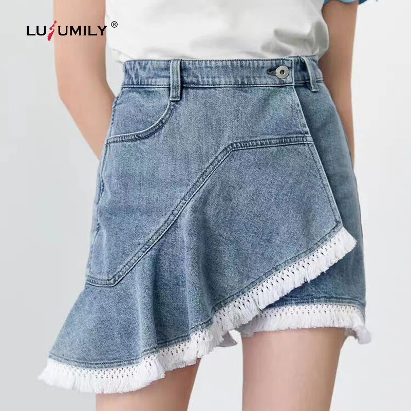 Шорты Lusumily женские из денима узкие джинсовые юбки с завышенной талией летние