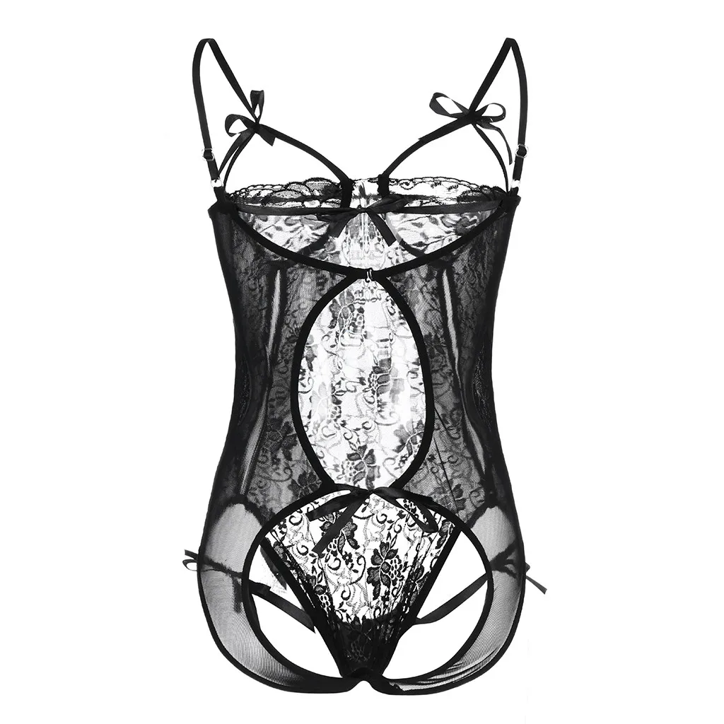 

Sexy Lingerie Women Lace Porno Babydoll Sexy Underwear Hollow Bandage Bow Open Crotch Transparent Lenceria Mujer Hot Costumes