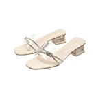 JOSINY 2022 прозрачные женские сандалии на высоком каблуке тапочки женские с открытым носком повседневные женские туфли на расширяющемся книзу каблуке украшение с кристаллами