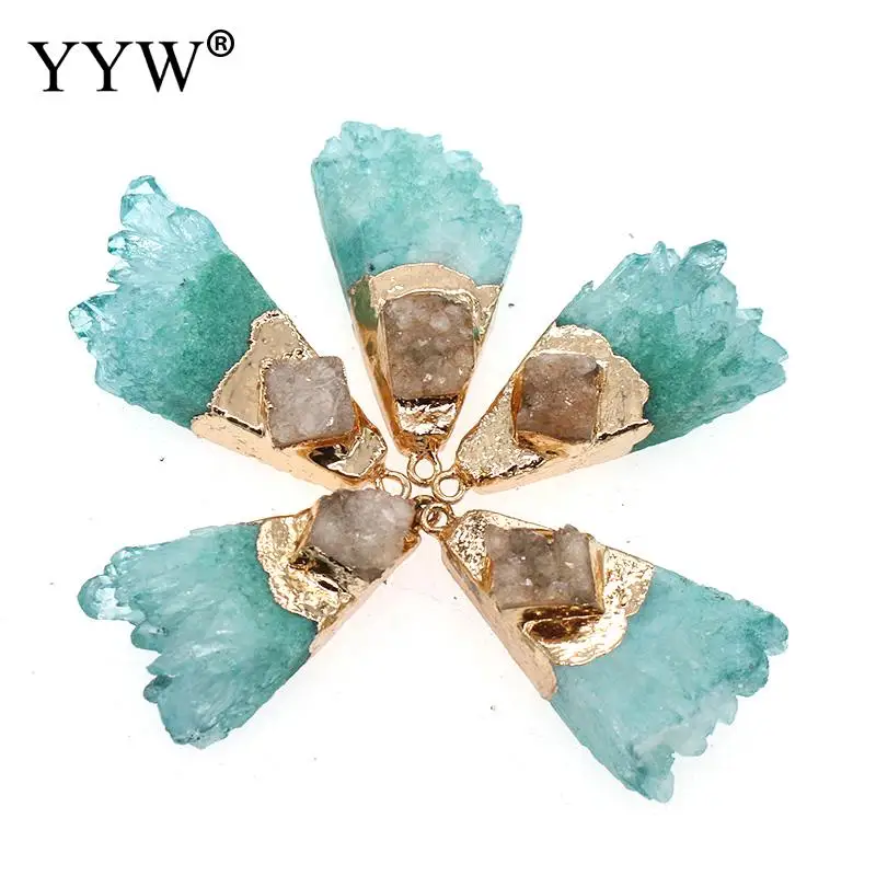 

5pc Gold Filled Ice Quartz Agates Pendant For Necklace Jewelry 44x19x12mm Pink Red Irregular Druzy Natural Crystal Stone Pendant