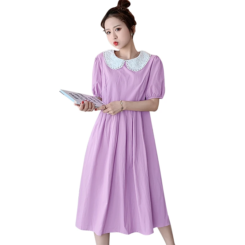

5388# Summer Korean Fashion Cotton Maternity Nursing Dress Sweet A Line Loose Feeding Clothes for Pregnant Women Slim Pregnancy