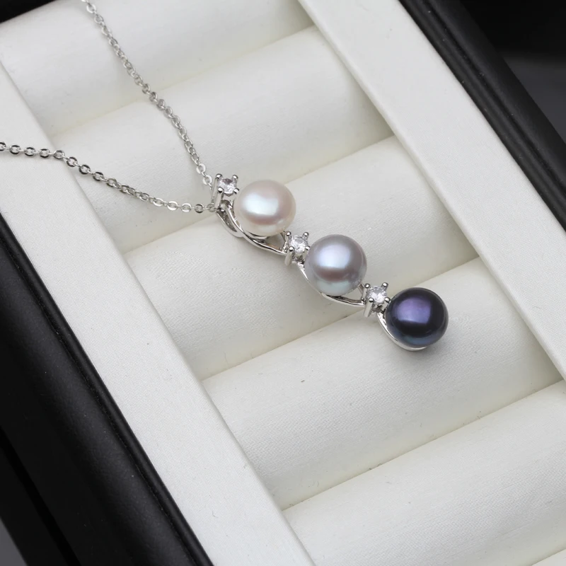 Fashion Freshwater Natural Black Pearl Pendant Women,Wedding White Multi beads Necklace Fine Jewelry