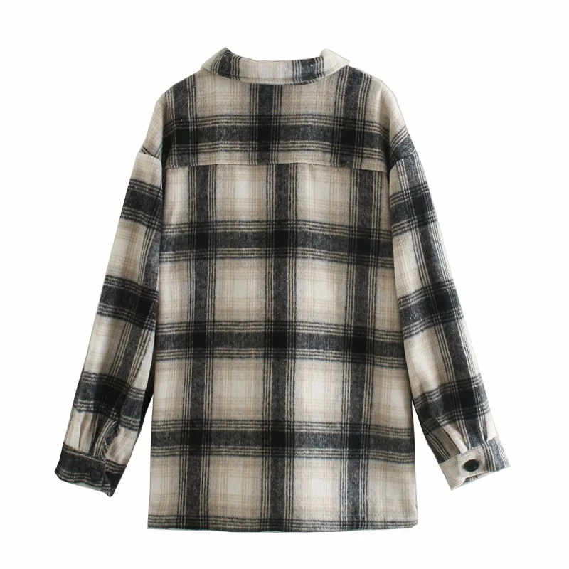 

Nice Vintage Woman Loose England Plaid Shirt Coat Fad Fashion Ladies Autumn Single Breasted Jacket Female Cool Oversized Blouse