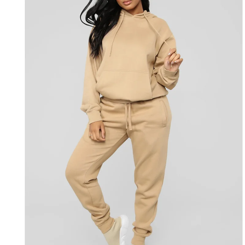 

Women's sports suit casual solid color thickened long sleeve sweater binding elastic sports pants outdoor running sports suit