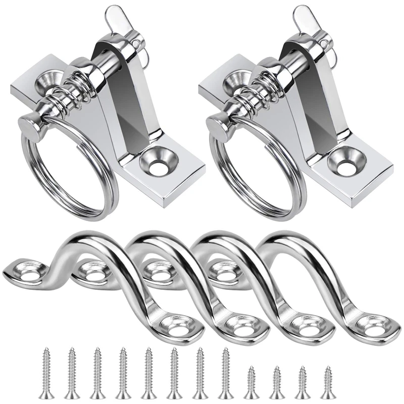 2 Pack Marine 316 Stainless Steel Deck Hinges with Quick Release Pin and 4 Pad Eye Strap for Bimini Boat Top (with 12 PCS M | Автомобили и