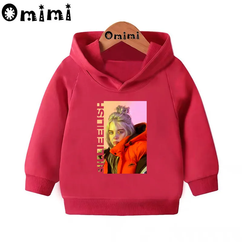 Детские толстовки с принтом Billie Eilish; Детские повседневные толстовки с капюшоном; пуловер для малышей; топы для маленьких девочек и мальчиков; осенняя одежда; KMT4569 - Цвет: Red-4569N
