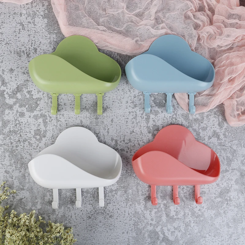 

Soap Holder With Hook Creative Cloud Sink Sponge Drain Box Suction Cup Soap Storage Drying Rack Cleaning Case Bathroom Supplies