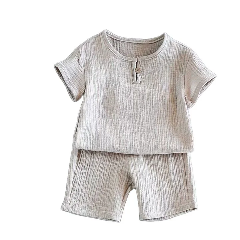 

Small Fresh Summer Children's Baby Simple Base Boys and Girls Thin Cotton and Linen Short-sleeved T-shirt P4300