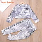 Спортивный костюм для мальчиков и девочек Bear Leader, повседневный весенне-осенний комплект из 2 предметов, золотистый бархат, с надписью