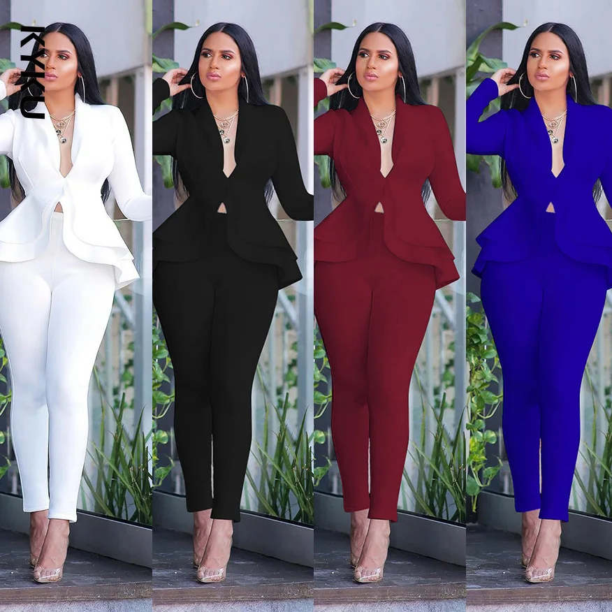 

New Women Winter Women's Set Tracksuit Full Sleeve Ruffles Blazers Pencil Pants Suit Two Piece Set Office Lady Outfits Uniform