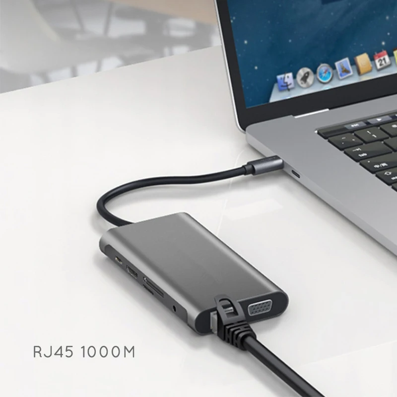 USB C 3 1 до 1000 м RJ45 концентратор адаптер 4K HDMI PD VGA 1080P 5 мм AUX аудио разъем Micro/SD слот