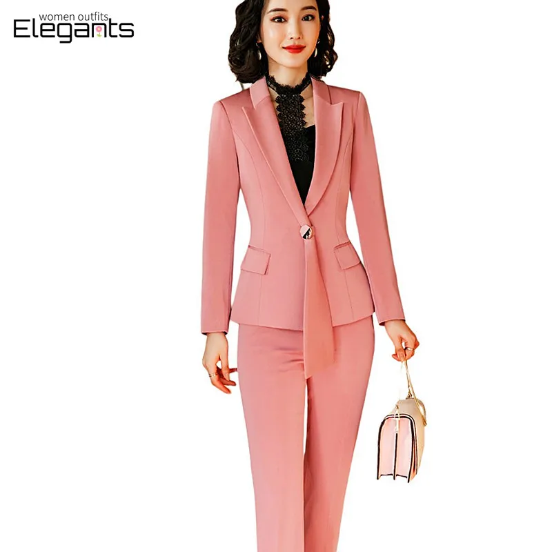 

Pink Pant Suits Women Office Lady Work Wear Jacket Blazer and Trousers Outfits Business Uniforms Autumn Winter 2 Pieces Set 2021