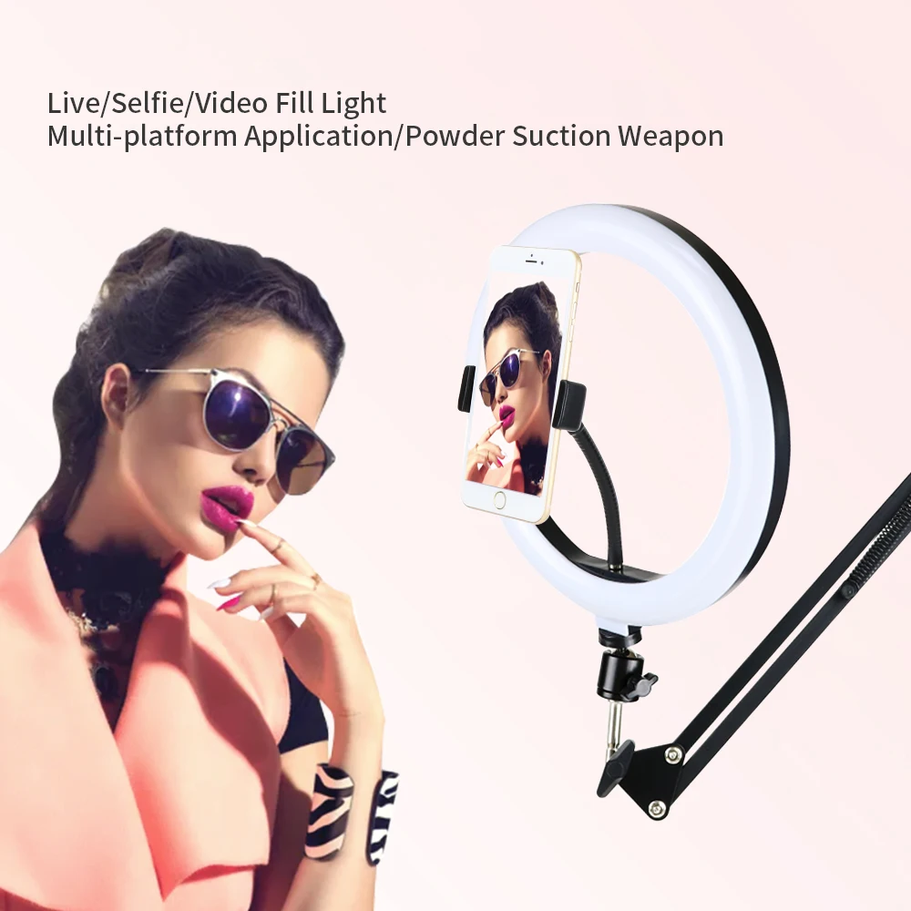 Dimmable LED Selfie Ring Light With Long Arm Holder Desk Stand Camera Phone USB Photography Ringlight For Photo Studio |