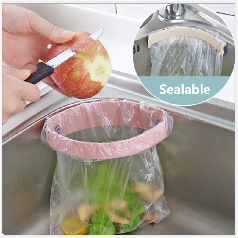 

Kitchen Gadgets Accessories Plastic Suction Cup Rubbish Bag Folding Style Fruit Vegetable Peel Trash Storage Rack Kitchen Tools