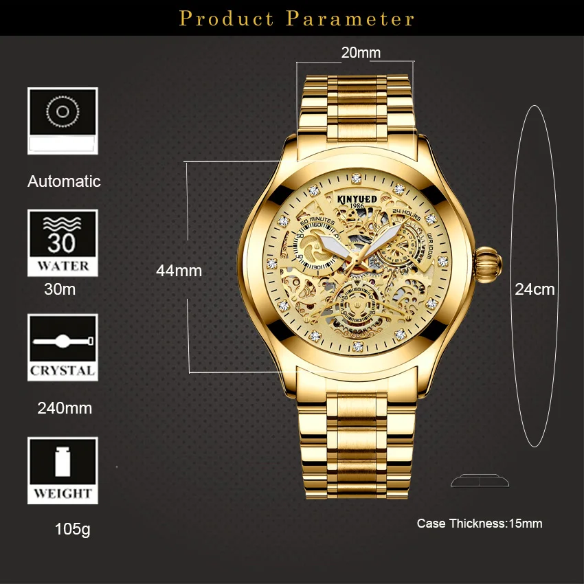 Часы KINYUED мужские механические автоматические водонепроницаемые|Мужские часы| |