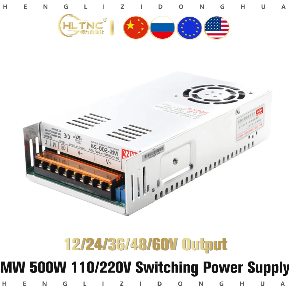 

Импульсный источник питания MW 500W MS S, серия 24 в 20 А 12 В 24 в 48 в 60 в, высокомощный AC-DC подходит для шагового двигателя Nema23 34 57 86 для ЧПУ