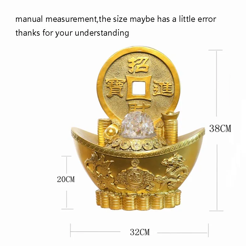 110V / 220V Gold Ingot Water Fountain Natural Resin Feng Shui Crystal Ball Rotate Decor Waterscape Home Adornment Gifts | Дом и сад