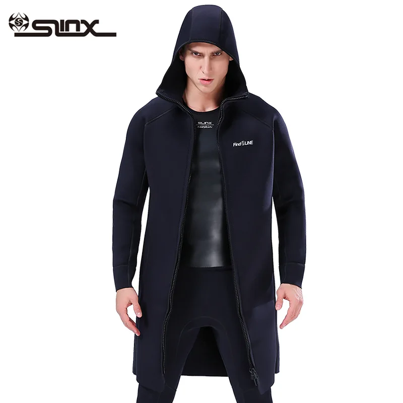 SLINX new 3mm neoprene hooded windbreaker men's diving jacket snorkeling surfing warm sunscreen hooded long coat
