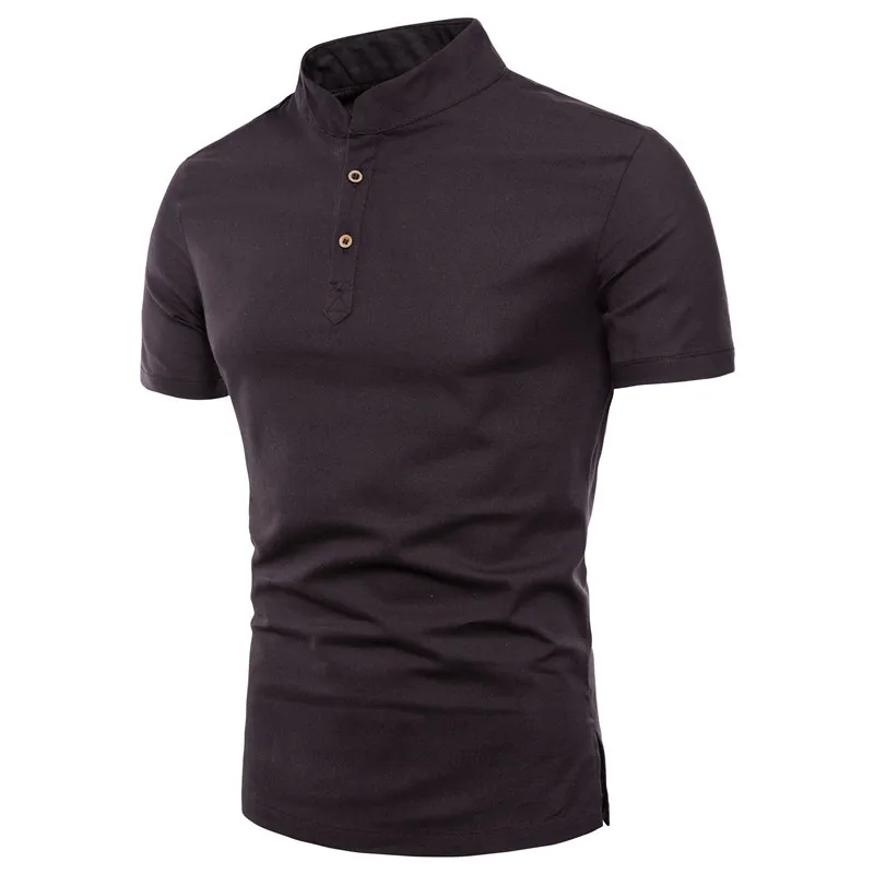 

Men's summer new style European and American short-sleeved casual solid color cotton and linen high neck T-shirt GDSB3