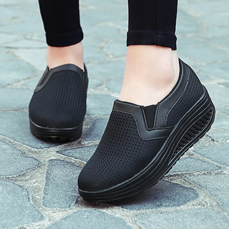 

New Women Toning Shoes Weightlifting Increase Height 5 Cm Swing Shoes Platform Wedge Sneakers Ladies Breathable Thick Sole Shoes