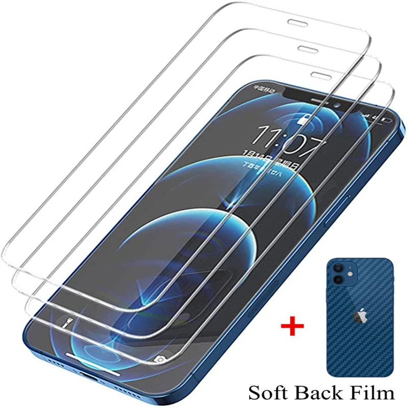 

3PCS Soft Back Film and Tempered Glass on For iPhone 11 12 Pro Max 6 7 8 Plus Screen Protector iPhone X XR XS Protection Glass