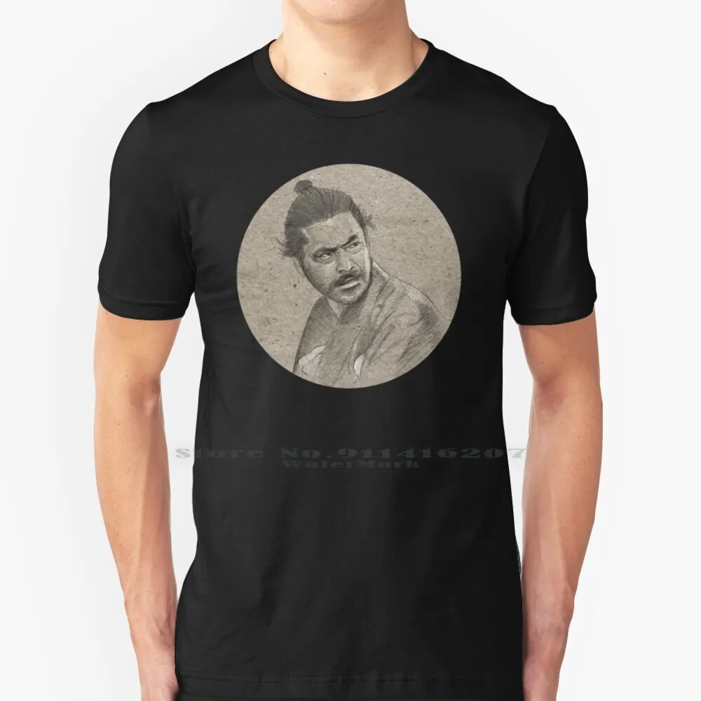 Футболка Yojimbo Toshiro Mifune черно-белая хлопковая с рисунком 100% чистый хлопок Akira Kurosawa