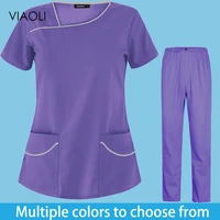 veterinary work cleaning medical scrubs suit spa lab solid color suit fashion slim unisex multi kinetic energy nursing uniform