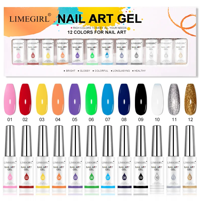 

Limegirl Nail Art Gel Polish Kit Soak Off UV/LED Semi Permanent Ink Color Varnish Gel Nail Polish Lacquer Salon Painting Designs