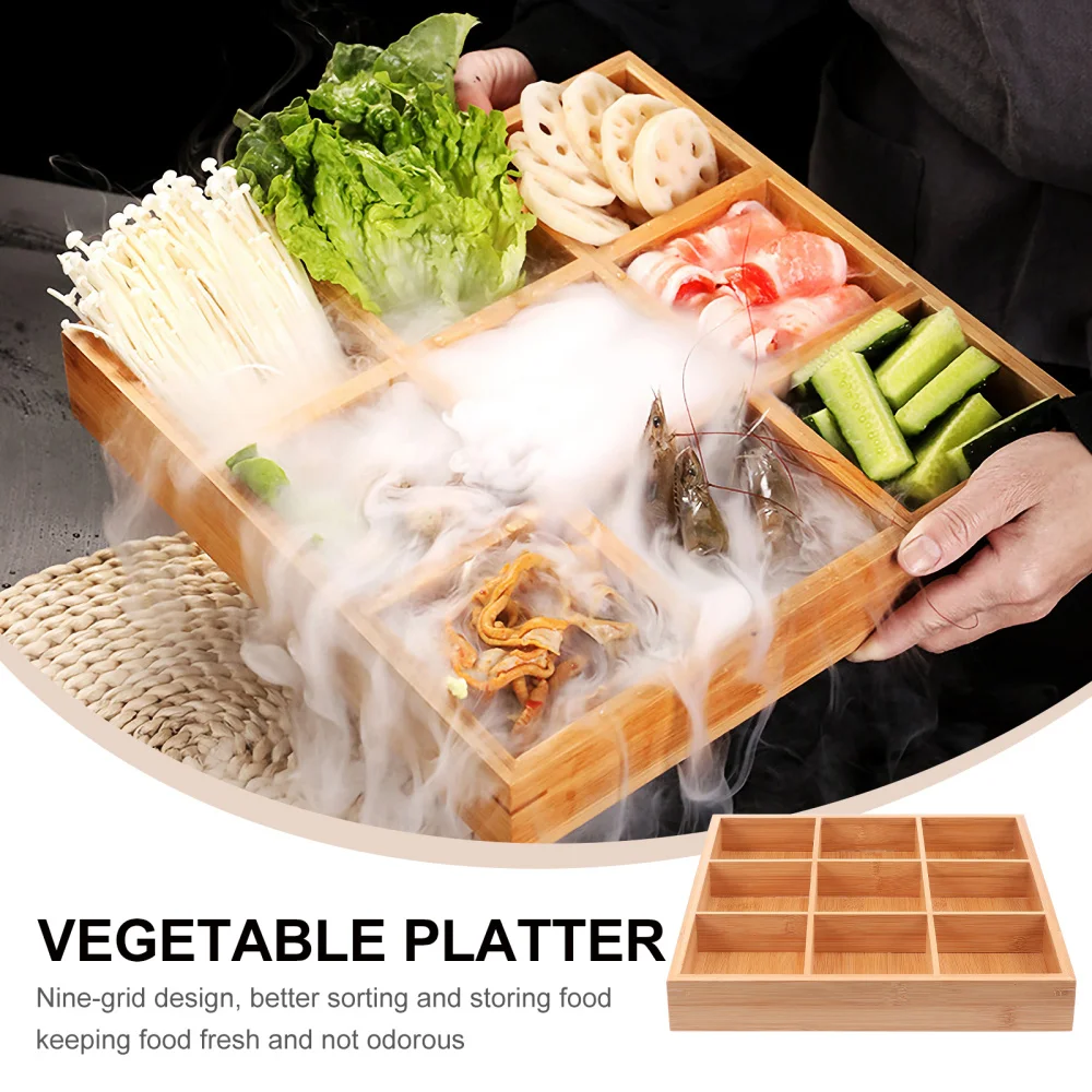 

1PC Bamboo Serving Tray Practical Divided Platter Chic Nine-grid Vegetable Tray